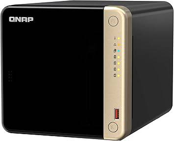QNAP TS-464-8G-US 4-bay desktop NAS with Intel Celeron quad-core processor, M.2 PCIe slots, dual 2.5GbE network ports, diskless setup.