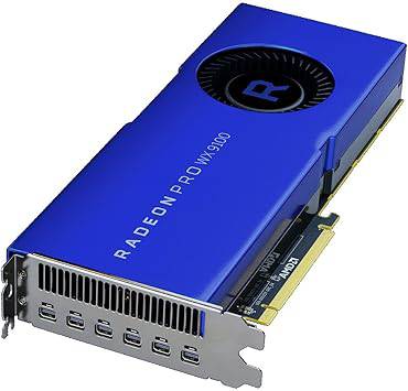 Radeon Pro WX 9100 graphics card by My Store, showing the high-performance GPU with cooling fan and metallic heatsink.