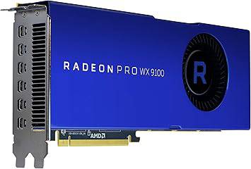 Radeon Pro WX 9100 graphics card by My Store, showing the high-performance GPU with cooling fan and metallic heatsink.