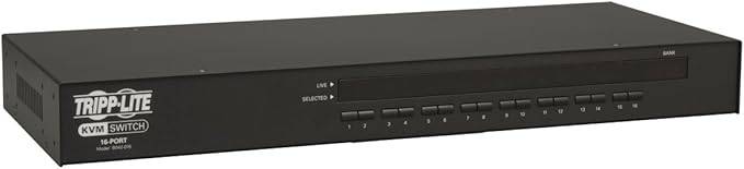 Ripp Lite B042-016 16-port 1U rackmount USB PS2 KVM switch with on-screen display and control buttons.