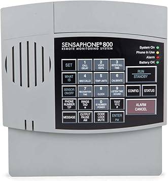 Sensaphone 800 monitoring system with 8 channels, compact electronic device for remote environmental monitoring and alerts.