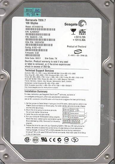 Seagate 100GB IDE 3.5-inch hard drive model ST3100011A with TK PN 9W2072-175 and firmware 3.02.