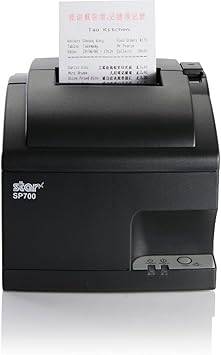Star Micronics SP742MW Gry US monochrome dot matrix printer mounted on wall, used for receipt printing on desktop.