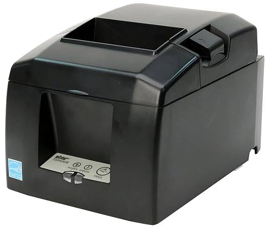 Gray Star Micronics TSP654IIC thermal receipt printer with auto-cutter and external power supply, designed for retail and hospitality use.