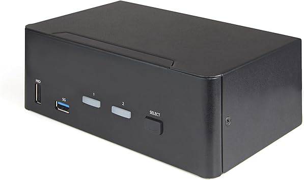 StarTech.com 2 Port HDMI KVM switch with dual monitors, 4K 60Hz, USB 3.0 hub, audio, hotkey switching, TAA compliance.