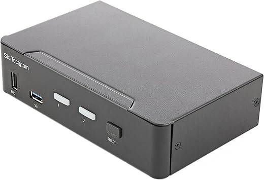 StarTech.com 2 Port HDMI KVM Switch for single 4K 60Hz monitor, includes USB 3.0 hub, USB 2.0 ports, audio, hotkey switching.