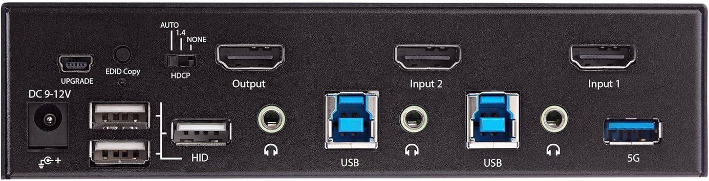 StarTech.com 2 Port HDMI KVM Switch - Single Monitor 4K 60Hz Ultra HD HDR - Desktop HDMI 2.0 KVM Switch with 2 Port USB 3.0 Hub (5Gbps) and 4x USB 2.0 HID, Audio - Hotkey Switching - TAA - SV231HU34K6