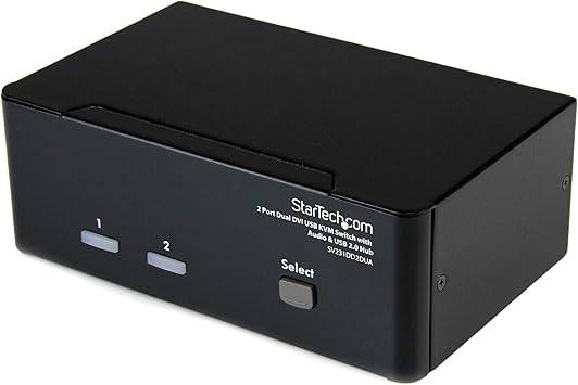 StarTech.com DVI KVM switch with audio, USB 2.0 hub, supports dual monitors, 1920x1200 resolution, 2-port USB KVM switch.