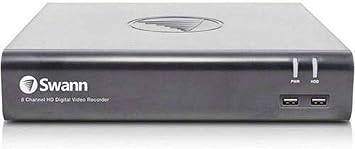 Swann 4580 DVR 8-channel digital video recorder with 1080p HD, 1TB HDD, audio, LAN, HDMI, VGA, voice control, remote smartphone access.