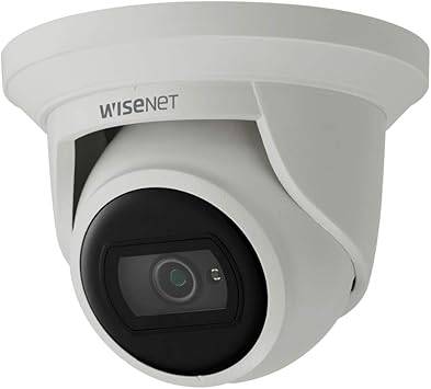 TECHWIN 5M H.265 NW IR Flateye security camera with infrared night vision, black exterior, mounted outdoors.