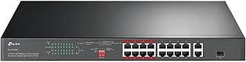 TP-Link 24 Port 10/100Mbps Fast Ethernet PoE Switch 24 PoE+ Ports @250W, w/ 2 Uplink Gigabit Ports + 2 Combo SFP Slots Extend Mode Priority Mode - TL-SL1226P - ,Black
