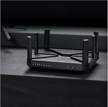 TP-Link AC4000 Tri-Band WiFi Router with MU-MIMO, beamforming, Gigabit ports, integrated antivirus, QoS, and link aggregation.