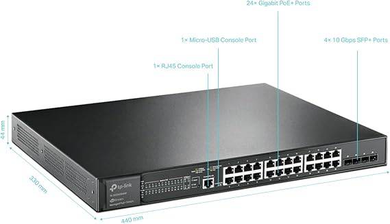TP-Link JetStream 24-Port Gigabit and 4-Port 10GE SFP+ L2+ Managed Switch with 24-Port PoE+ (TL-SG3428XMP) - SDN Integrated, Cloud Access & Omada App - TL-SG3428XMP