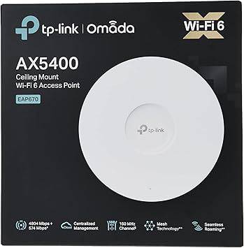 TP-Link Omada Business WiFi 6 AX5400 2.5G Ceiling Mount Access Point (EAP670) - Support Mesh, OFDMA, Seamless Roaming, HE160 & MU-MIMO, SDN Integrated, Cloud Access & Omada App, PoE+ Powered, White