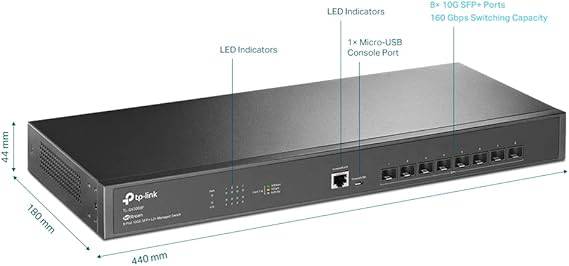 TP-Link TL-SX3008F | 8 Port 10G SFP+ Enterprise Level Switch | L2+ Smart Managed | Omada SDN Integrated | IPv6 | Static Routing | L2/L3/L4 QoS, IGMP & LAG | Limited Lifetime Protection - TL-SX3008F