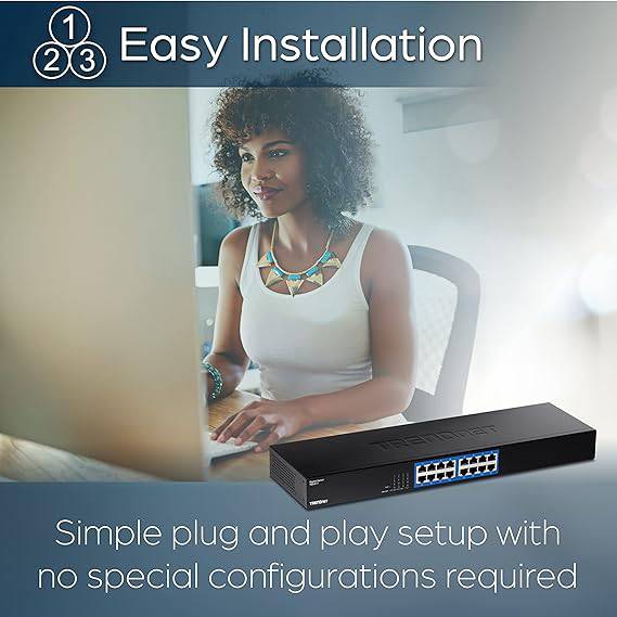 TRENDnet 16-Port Gigabit Switch, TEG-S17, 16 x Gigabit RJ-45 Ports, 32Gbps Switching Capacity, Fanless Design, Metal Enclosure, Internal Power Supply, Lifetime Protection, Black - TEG-S17