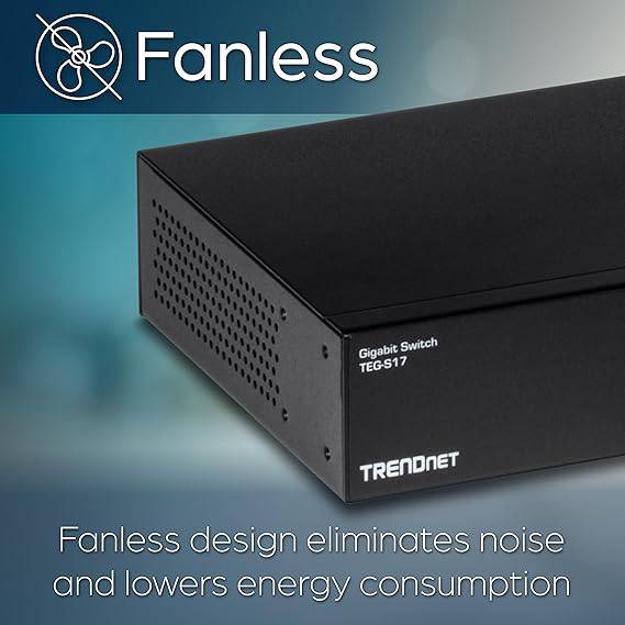 TRENDnet 16-Port Gigabit Switch, TEG-S17, 16 x Gigabit RJ-45 Ports, 32Gbps Switching Capacity, Fanless Design, Metal Enclosure, Internal Power Supply, Lifetime Protection, Black - TEG-S17