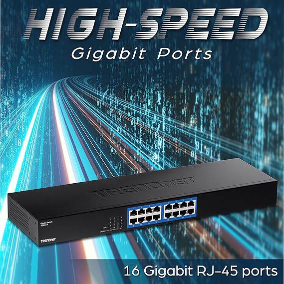 TRENDnet 16-Port Gigabit Switch, TEG-S17, 16 x Gigabit RJ-45 Ports, 32Gbps Switching Capacity, Fanless Design, Metal Enclosure, Internal Power Supply, Lifetime Protection, Black - TEG-S17