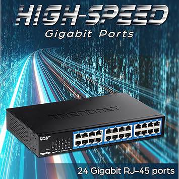 TRENDnet 24-Port Gigabit Desktop Switch, TEG-S25D, 24 x Gigabit RJ-45 Ports, 48Gbps Switching Capacity, Fanless Design, Metal Enclosure, Internal Power Supply, Lifetime Protection, Black - TEG-S25D