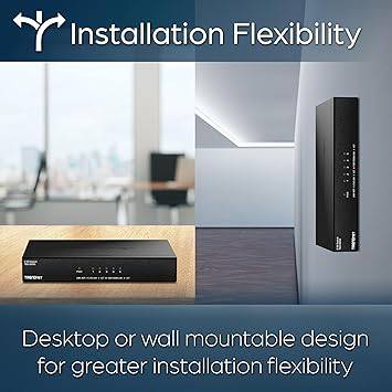 TRENDnet 5-Port Unmanaged 2.5G Switch with 5 2.5GBASE-T ports, fanless design, wall-mountable, black, TEG-S350 model.