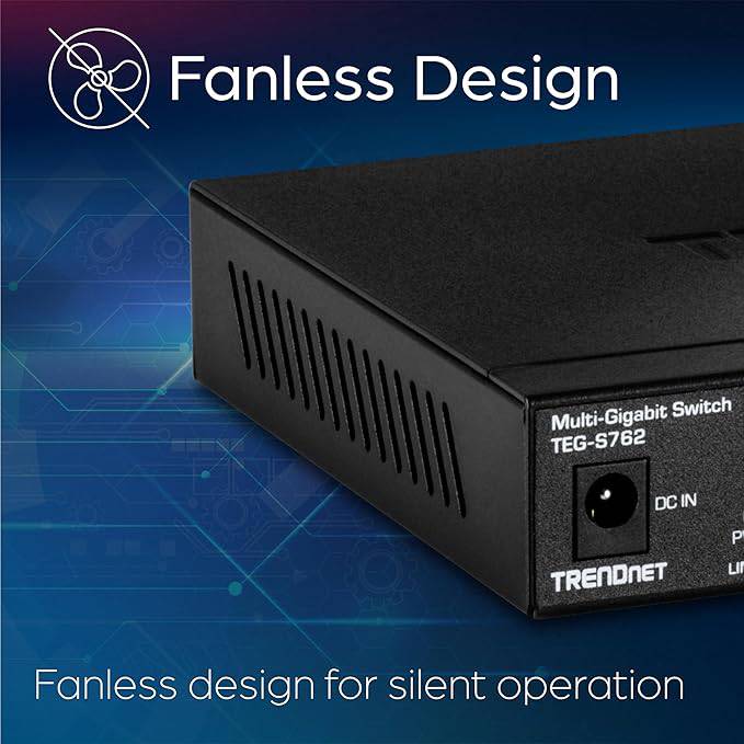 TRENDnet 6-Port 10G Switch, 4 x 2.5G RJ-45 Base-T Ports, 2 x 10G RJ-45 Ports, 60Gbps Switching Capacity, Wall Mountable, 10 Gigabit Network Connections, Lifetime Protection, Black, TEG-S762