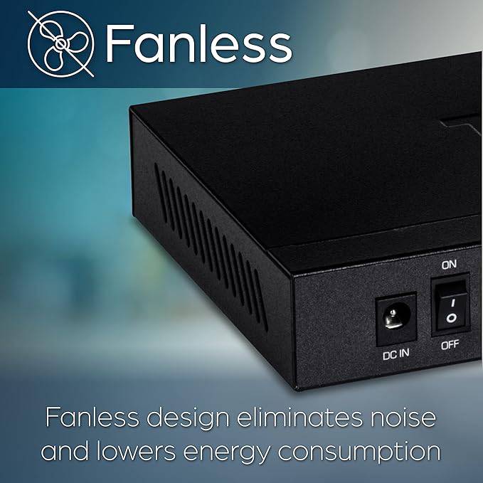 TRENDnet 8-Port Unmanaged 2.5G PoE+ Switch, Fanless, Compact Desktop Design, Metal Housing, 2.5GBASE-T Ports, IEEE 802.3bz, 100W PoE Budget, Black, TPE-TG380