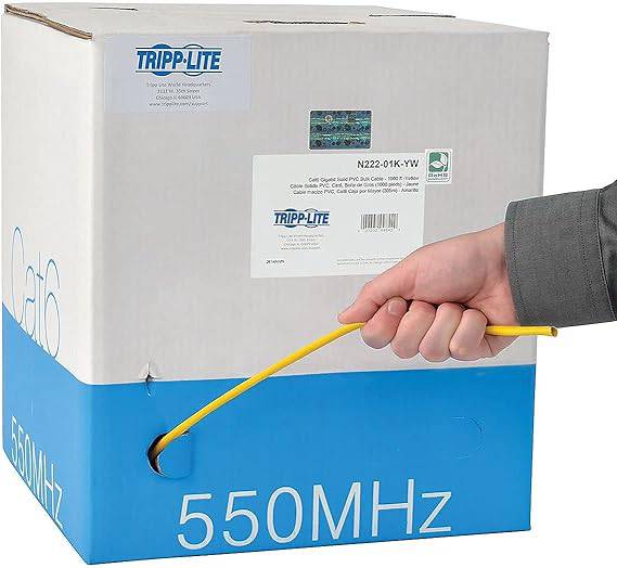 Tripp Lite Cat6 Bulk Solid-Core Cable, CMR-Rated PVC, Gigabit, Yellow, 1000' (N222-01K-YW)