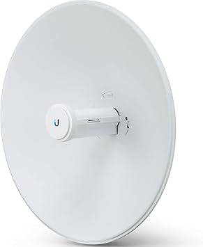 Ubiquiti PBE-5AC-GEN2 5 GHz access point with 25 dBi antenna, wireless communication device for high-range networking.