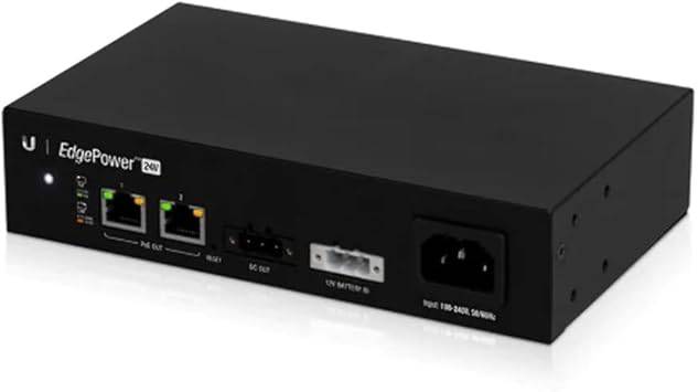 Ubiquiti EP-24V-72W EdgePower power supply with 24V output and 72W capacity, featuring multiple ports and cooling vents.