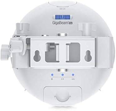 Ubiquiti GigaBeam Plus airMAX 60 GHz radio system with dual antennas and sleek black hardware for high-speed wireless connectivity.