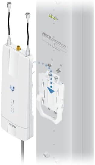Ubiquiti LTU Rocket wireless access point with high-speed 600 Mbit/s, mounted outdoors for reliable Wi-Fi connectivity.