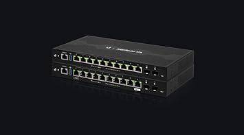 Ubiquiti Networks EdgeRouter 12 with 10 Gigabit ports, PoE passthrough, and 2 SFP ports for network routing and connectivity.