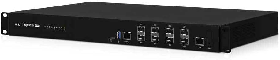 Ubiquiti Networks ER-8-XG EdgeRouter Infinity with 8 10G SFP+ ports, black rectangular network router with ports on the front panel.