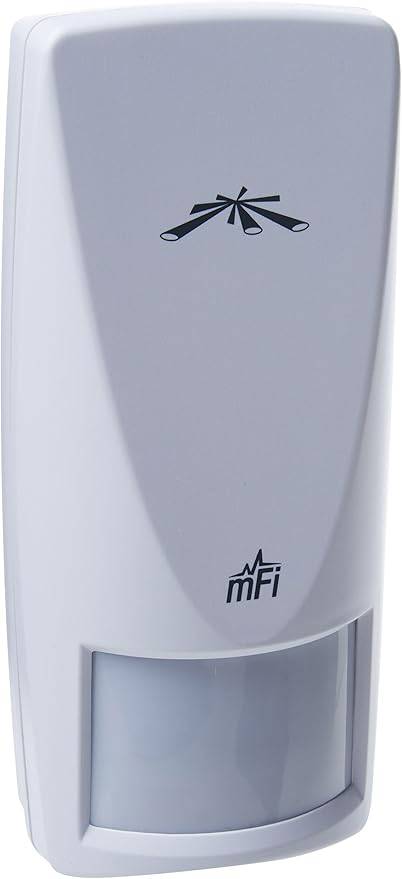 Ubiquiti Networks motion sensor wall mount (MFI-MSW) attached to a wall for detecting movement in indoor or outdoor spaces.