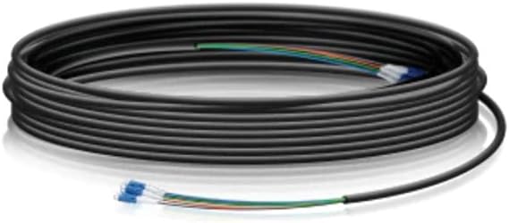 Ubiquiti Networks outdoor fiber cable with enhanced pinch protection, weatherproof tape, and Kevlar yarn for outdoor routing.