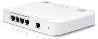 Ubiquiti Networks UniFi Flex XG compact managed Layer 2 switch with 1 GbE PoE+ input and four 10 GbE RJ45 ports, white color.