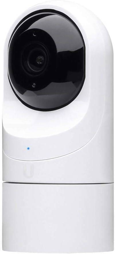 Ubiquiti UniFi UVC-G3-FLEX 1080p network camera with night vision, white, showing the compact security camera with lens and mounting bracket.