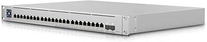 Ubiquiti Switch Enterprise 24 PoE network switch with 24 ports, shown in a professional office setup.