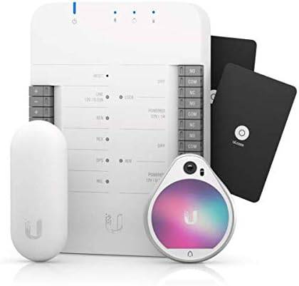 Ubiquiti UniFi Access Starter Kit with wireless access points and network management devices for secure Wi-Fi setup.