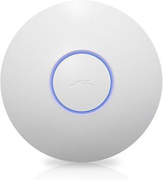 Ubiquiti UniFi Enterprise WiFi System AP-Pro wireless access point on a wall mount, demonstrating slim design and connectivity features.