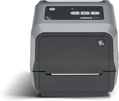 Zebra ZD621 thermal transfer desktop printer with 4-inch print width, USB, serial, and Ethernet ports, 203 dpi resolution.