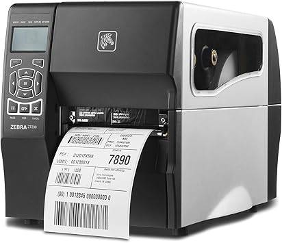 Zebra ZT230 thermal transfer industrial printer with 4-inch print width, 300 dpi, serial, USB, and Ethernet interfaces.