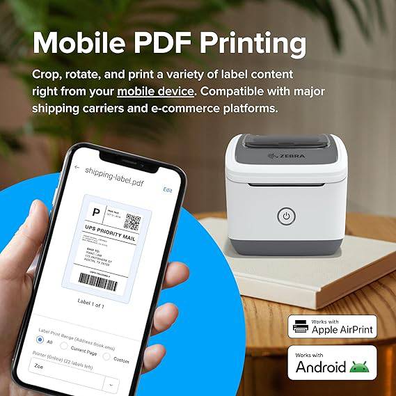 ZSB Series Thermal Label Printer from Zebra ZSB Label Printer Frustration Free Wireless Labeling for Shipping, Address, Barcodes, Filing and More - ZSB-DP12-2-inch Print Width