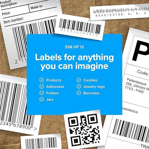 Zebra ZSB Series thermal label printer for shipping, barcodes, and address labels with wireless connectivity and 2-inch print width.